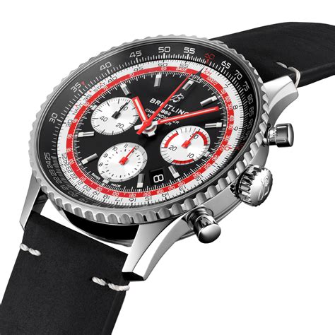 breitling navitimer black dial stainless steel case black leather strap|Breitling Navitimer B01 Chronograph 43 Black Dial Black Leather .